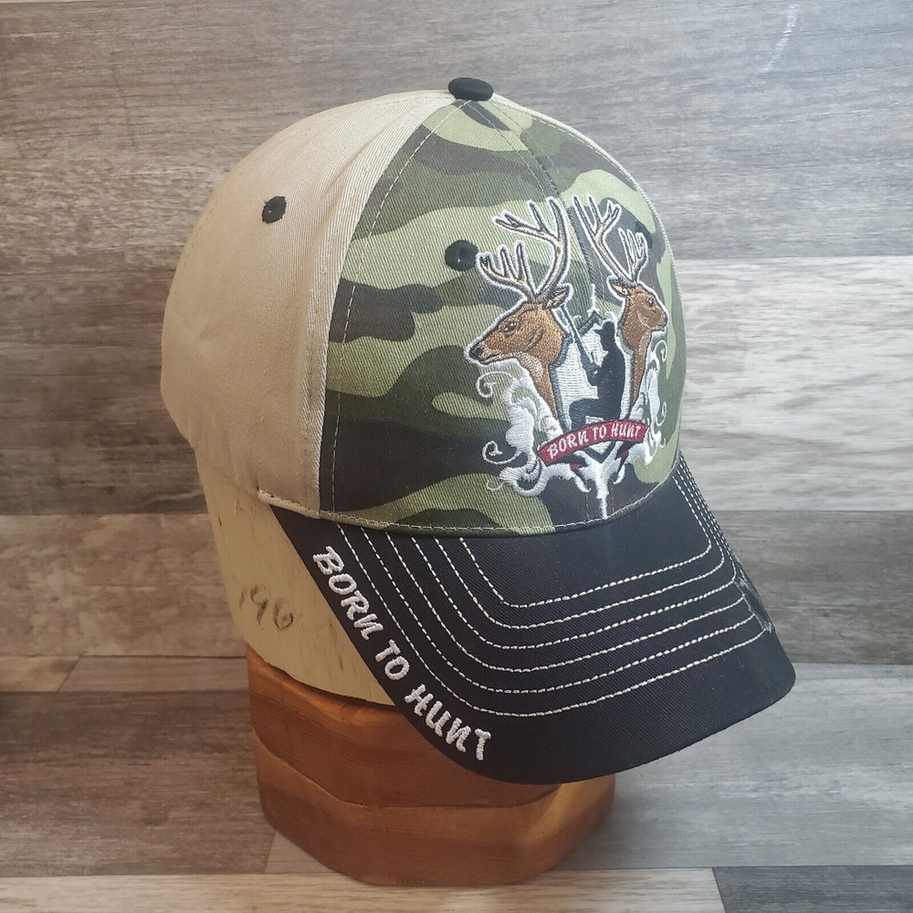 Born to Hunt Camo & Black Adjustable Hat Cap Hunting Deer Camouflage Green